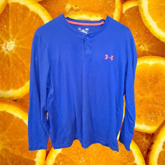 Under Armour Other - Under Armour Blue Coldgear with‎ Orange Logo Henley Size Large